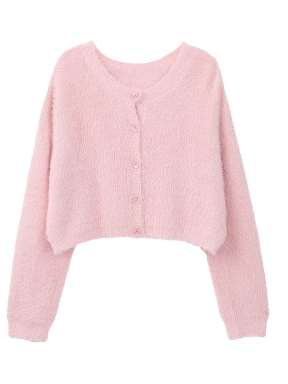 Cozy Pink Fuzzy Button-Up Cropped Cardigan